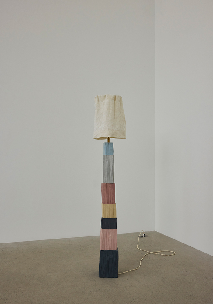 Floor Light 1Brass, fabric and split wood, hand-painted by Jejo Cornelsen. Brazil, 2026.Ø 17" x 55.5"Inquire